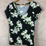 Planet Gold Juniors  Black Cotton Floral V-neck T-shirt NEW XXL Photo 1