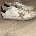 Golden Goose White Sneakers with Gold Star and Black Glitter Heel Tab Size 39 Photo 5