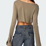 Edikted brand new with tags NWT olive green sage green long sleeve crop top Sheer Raw Hem Crop Top Photo 1