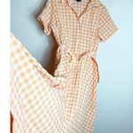 Maison Tara Gingham Belted Midi Shirtdress Size 14 Orange Lightweight Photo 11