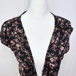American Eagle ‎ Size S Black Floral Cap Sleeve Front Tie Smocked Waist Crop Top Photo 2
