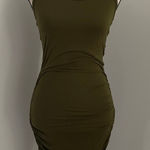 Venus  Ruched Tank Dress XS Olive Green Racerback Bodycon Midi Mature‎ Resortwear Photo 0