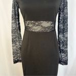 Iris Midi Dress Semi Sheer Stripe Panel Long Sleeve Stretchy Black Large Formal Photo 2