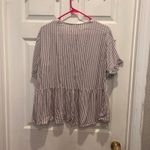 Downeast Women's Brown Striped Peplum Blouse Top Ruffle Short Sleeve Size L Photo 5