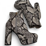 Bamboo  Black and Gray Snakeskin Heeled Platform Boots Photo 0