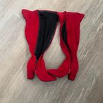 Red Faux Suede Over The Knee Thigh High Boots Block Heel 7.5WW Size 7.5 Photo 3