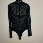 Long Sleeve Sequin Glitter Mock Turtle Neck Sheer Mesh Black And Gold Bodysuit Size L Photo 1