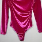 ZARA  Hot Pink Velvet Bodysuit Size Small Asymmetrical Neckline Long Sleeves Bold Photo 3