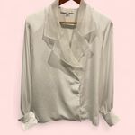 Vintage 80’s semi sheer silky white mesh wide collar flowy blouse wrap button Size 12 Photo 2
