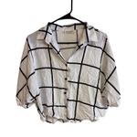 Jon & anna Contemporary M White & Black Checkered Button-Up Cropped Shirt With 3 Photo 0