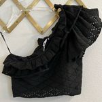 ZARA One Shoulder Eyelet Ruffle Top Black Large Stretchy Photo 4