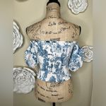 Gianni Bini Ivory/Blue French Toile Print Off Shoulder Blouse Size Extra Small Photo 11