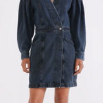 ÉTICA Mira Denim Wrap Dress Size Medium Long Sleeve Western Jean Blue Photo 0