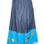 Vintage 90s Southwestern Appliqué Denim Button Up Shirt Gaucho Pants Set Medium Blue Photo 9