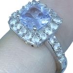 Aquamarine White Sapphire Halo Women's Engagement Ring in Sterling Silver Sz 6 Photo 7