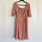 Lili Sidonio woven midi dress ice cream pink floral off the shoulder Large NWT Photo 6