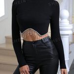 SheIn Rhinestone Fringe Turtle Neck Sweater Top Photo 1