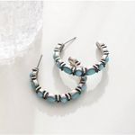 Earrings Set of 3 Pair Turquoise Silver Western Style Hoop Dangle Set New Silver Photo 2