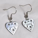 Silver Heart Earrings with Celestial Cutout Design Planchette Ouija witchy Boho Photo 0