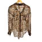 Free People Easy Ride Brown Floral Button Down Shirt Small Sheer Boho Cottage Photo 4