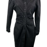 Reserved  Black Denim Ruched Collared Long Sleeve Midi Bodycon Shirt Dress Sz 38 Photo 0