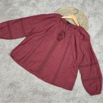 American Eagle Longsleeve Blouse Bell Sleeves Tassels Rust Colored Cotton Size L Photo 1