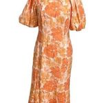 Significant Other Elena Midi Dress Back Cutout Puffed Sleeves Orange Womens Sz 8 Photo 0
