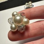 Vintage Laguna Faux Pearl & Crystal Bead Cluster Silver Tone Clip On Earrings Photo 6