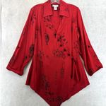 Soft Surroundings Small Tunic Top Pagoda Asian Wrap Button V Neck Red Black Photo 2