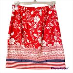 Loft  Red/white floral pencil skirt navy ribbon trim size 2 Photo 3