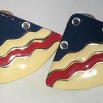 Vintage Red White Blue Enamel Rhinestone Retro Boho Triangle Earrings Photo 0