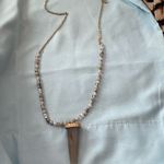 32” Necklace Stone Beads Beaded With Antler Tip Shape Pendant 2.5” H Cream Brown Tan Photo 8