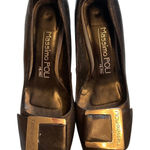 Massimo Poli Milano Leather Pointed Toe Pumps Gold Buckle Women's Size 37 6.5 Photo 0
