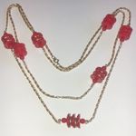 Vintage Gold Tone & Red Unique Flat Round Beaded Boho Retro Necklace Photo 0