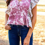 Grace & Emma Blouse Size 2XL Pink Tie Dye Ruffled Fairycore Hippie Western Boho Photo 0