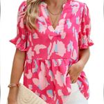 Source Unknown Women's Babydoll Top Plus Pink Lepoard Print Blouse V Neck Size 3x Loose Preppy Photo 0