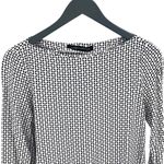 ZARA ‎ Womens Geometric Hi Low Boat Neck Long Sleeve Blouse Black White Medium Photo 1