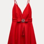 ZARA NWT blogger’s favorite RED V-neck BACK JEWEL appliqué BOW MINI DRESS Photo 7