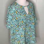 Wishful park Turquoise & Yellow Flowers Boho Short Sleeves Flowy Top S Photo 6