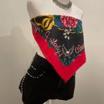 American Vintage VTG "Always a Lady" Black & Red Multicolor Rose Floral Print Bandana Crop Top Photo 13