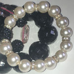 Lot of 3 Black Faux Pearl Clear CZ Beaded Stretchy Boho Vintage Bracelets Photo 4