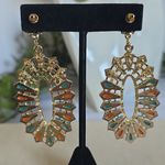 Boutique Boho Chic Gold with Turquoise Blue and Orange Drop Earrings Photo 3