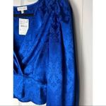 Ronny Kobo Royal Blue Satin Damask Eugenia Surplice Crop Blouse Top Size Small Photo 5