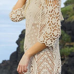 Women’s Beige Crochet Low Back Coverup size large Photo 0
