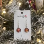 Handmade Poured Paint Round Earrings Swirl Red Stainless Steel Elderly Artisan Photo 3