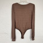 Lulus Brown V Neck Long Sleeve Bodysuit Womens M Casual Blouse Puff Sleeve Top Tan Size M Photo 3