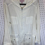 Saint Tropez West Linen Hooded Zip Up Utility Jacket Cream White Size 2X Photo 0