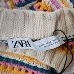 ZARA Crew Neck Knit Sweater Women Small Pink Beige Striped Pullover Top Gorpcore Photo 3