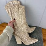 Steve Madden  Renzo Tan Snakeskin Tall Western Cowboy Heeled Boots Pointed Toe Photo 2