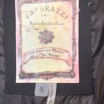 Vintage 90s Embroidered Jean Jacket Black Denim Tan Floral Bohemian Size Small Photo 8